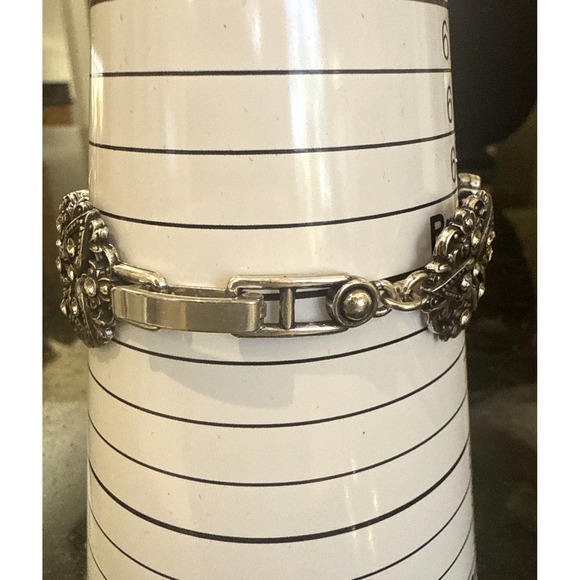 Brighton Empire Lace Retired Crystal Silver Fold Over Clasp Bracelet Boho Sz 7" - Picture 7 of 7